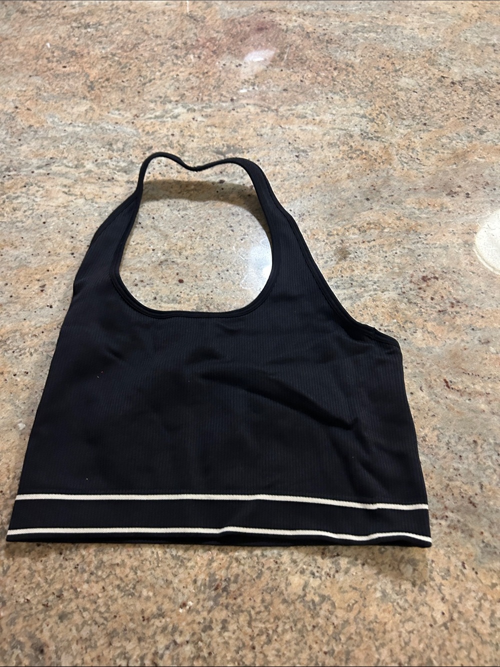 Athleta Black Ribbed Racerback Crop Top with White Stripe